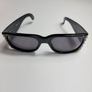 EMMANUELLE KHANH 1980s Black Sunglasses with Gold Metal Studded Accents